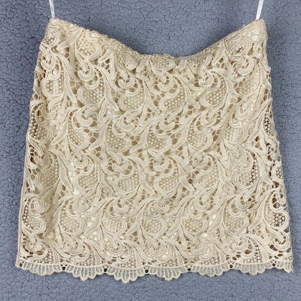 Anthropologie Lulumari Mini Skirt Lace Front Boho  Beige Cream Women's‎ Size L